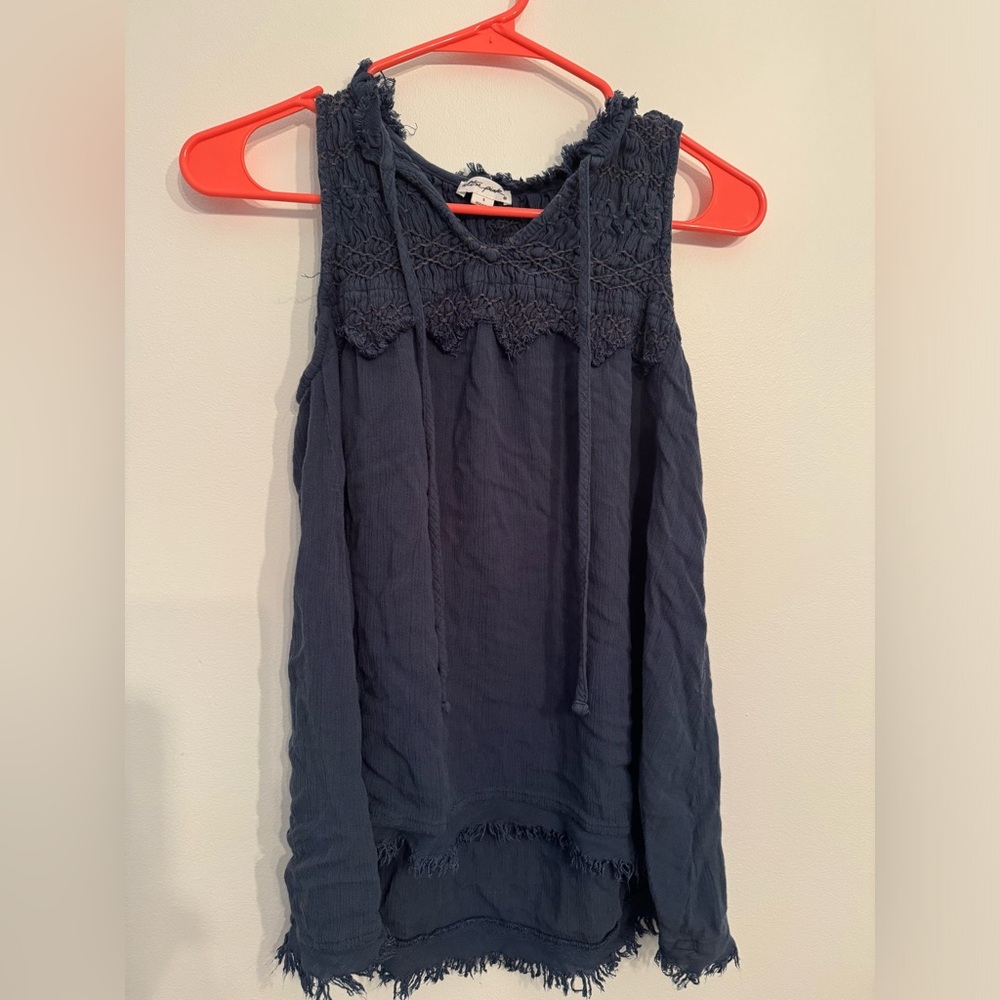 Urban Outfitters Blue Smocked Ruffled Tank Top
